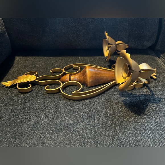 Vintage Wood Metal Double Candle Holder Wall Sconce - Picture 7 of 9